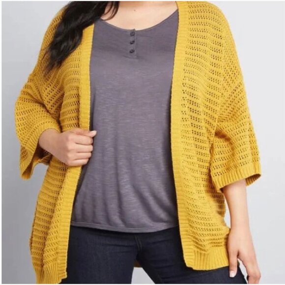 ModCloth 100% cotton yellow open front cardigan sweater S/M - Picture 1 of 12
